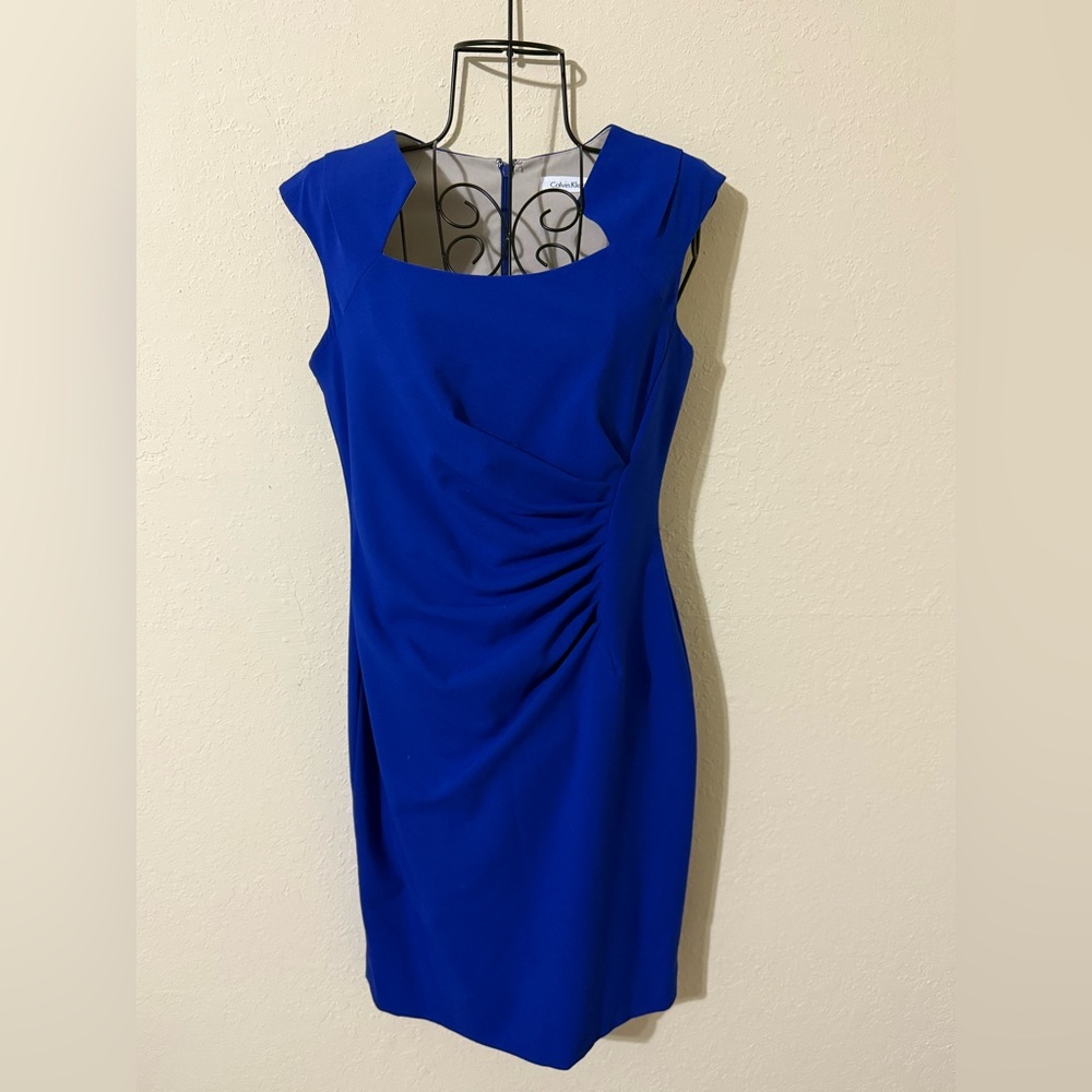 Calvin Klein Blue Ruched Sleeveless Mini Dress